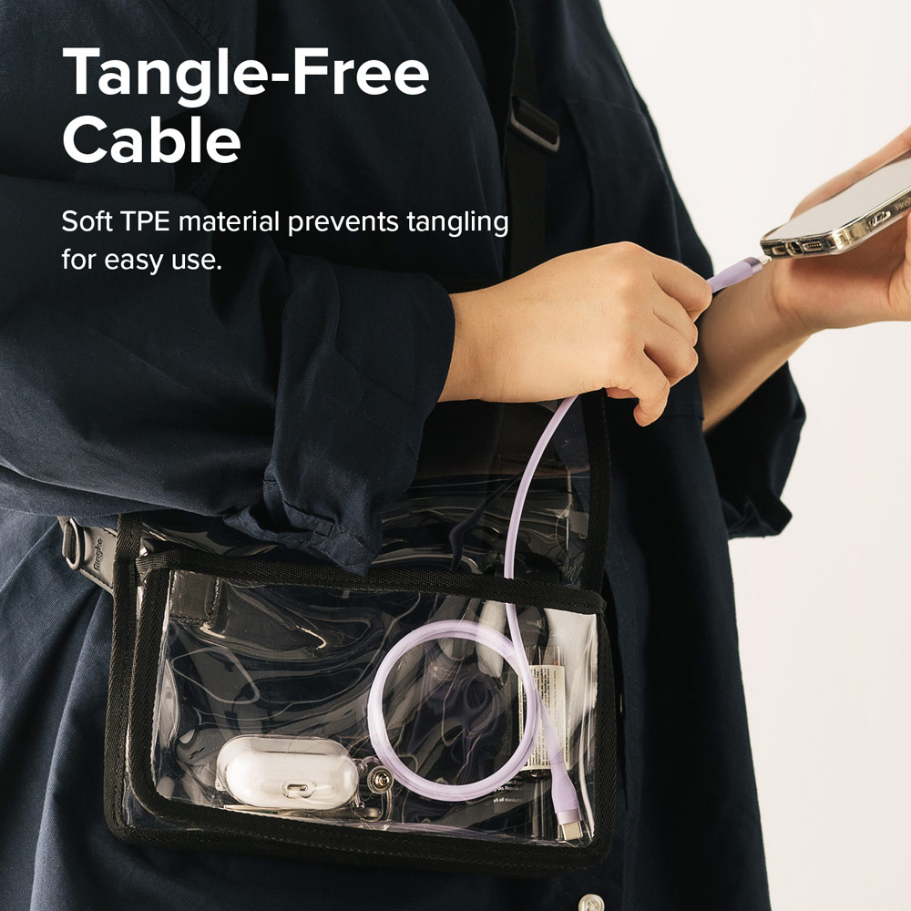 Picture of Ringke Pastel TPE Durable Cable with Cable Tie Organizer QC2.0 Fast Charge USB A to Type C (Purple 200cm)