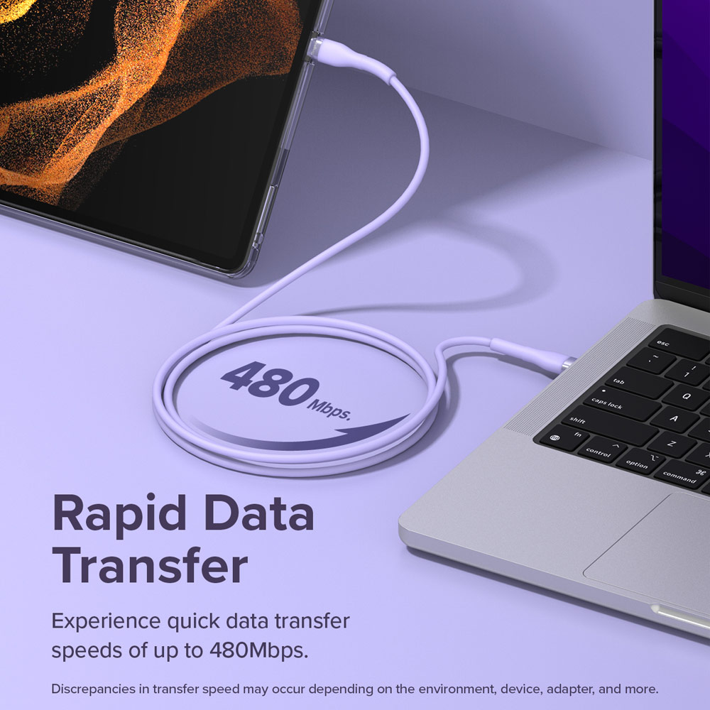 Picture of Ringke Pastel TPE Durable Cable with Cable Tie Organizer QC2.0 Fast Charge USB A to Type C (Purple 200cm)