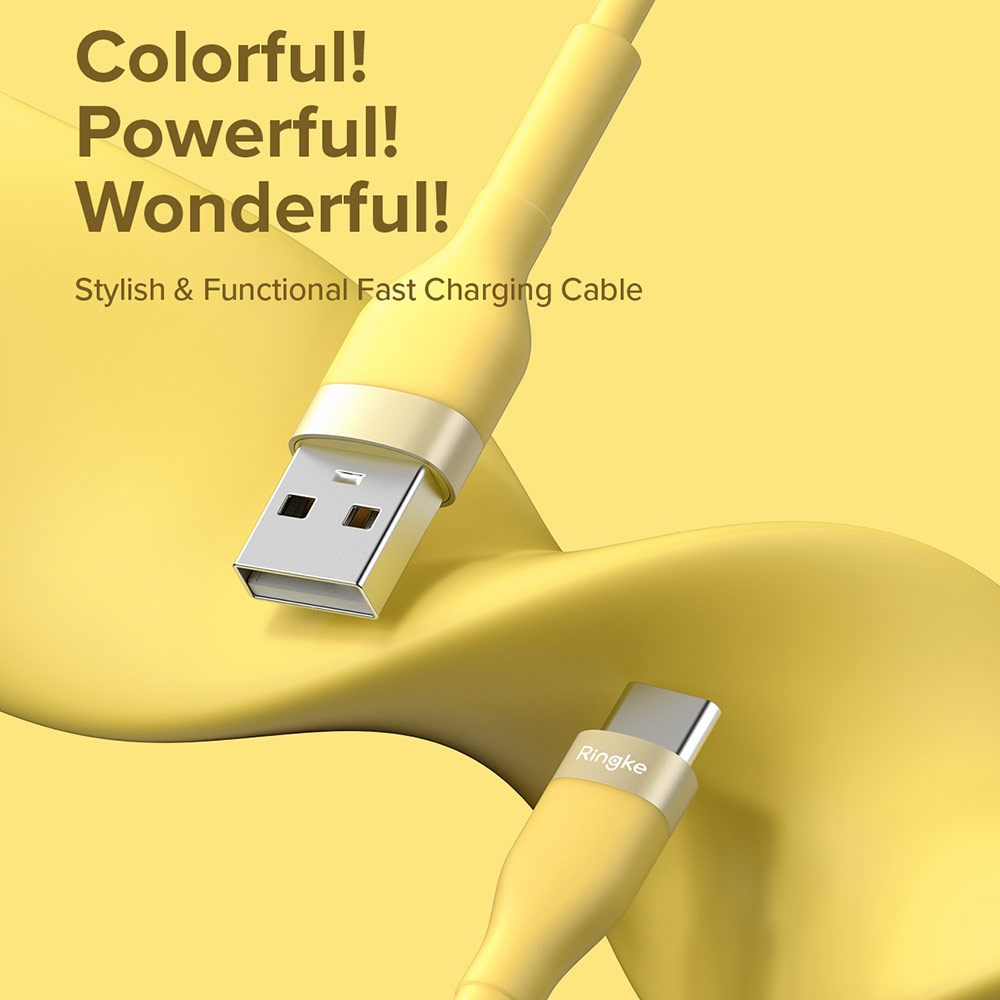 Picture of Ringke Pastel TPE Durable Cable with Cable Tie Organizer QC2.0 Fast Charge USB A to Type C (Yellow 200cm)