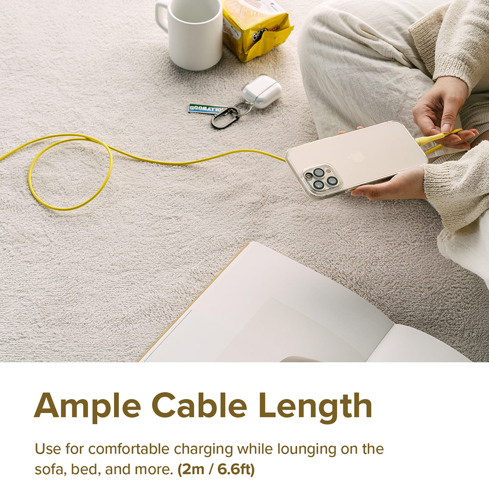 Picture of Ringke Pastel TPE Durable Cable with Cable Tie Organizer QC2.0 Fast Charge USB A to Type C (Yellow 200cm)