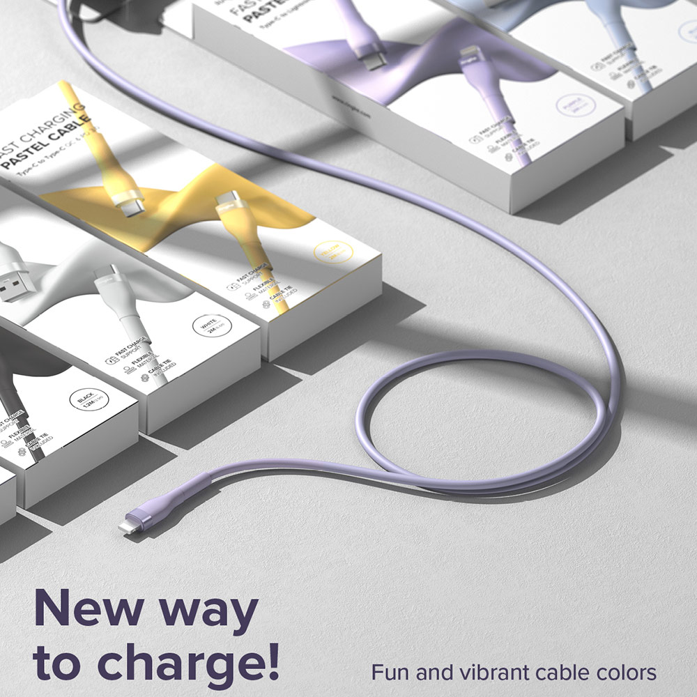 Picture of Ringke Pastel TPE Durable Cable with Cable Tie Organizer 2.4A Fast Charge USB A to Lightning (Purple 120cm)