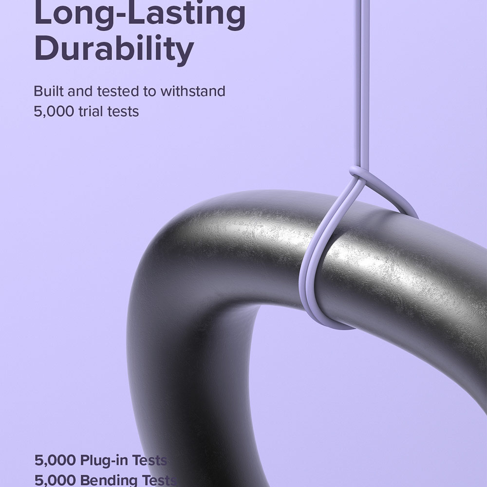 Picture of Ringke Pastel TPE Durable Cable with Cable Tie Organizer 2.4A Fast Charge USB A to Lightning (Purple 120cm)