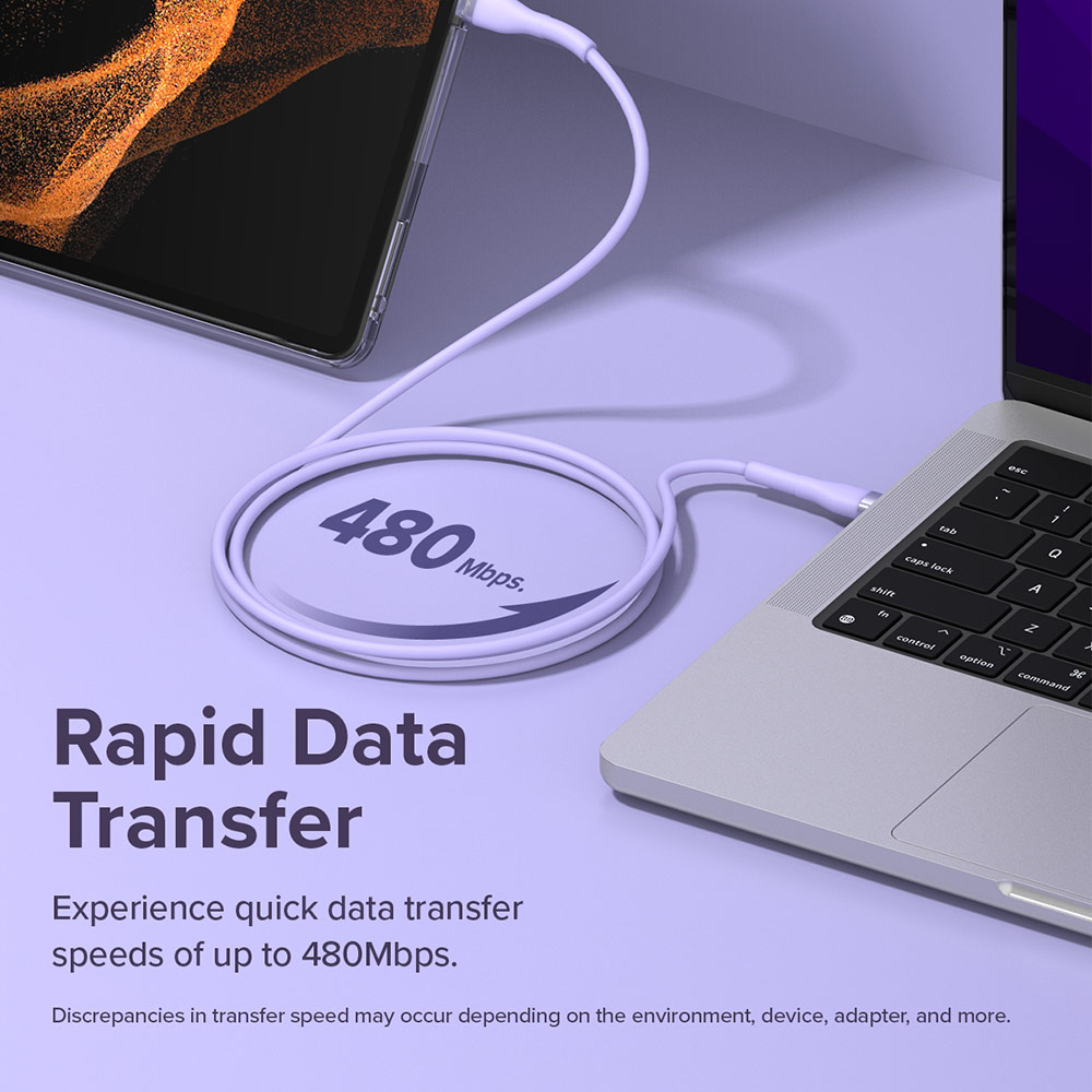 Picture of Ringke Pastel TPE Durable Cable with Cable Tie Organizer 2.4A Fast Charge USB A to Lightning (Purple 120cm)