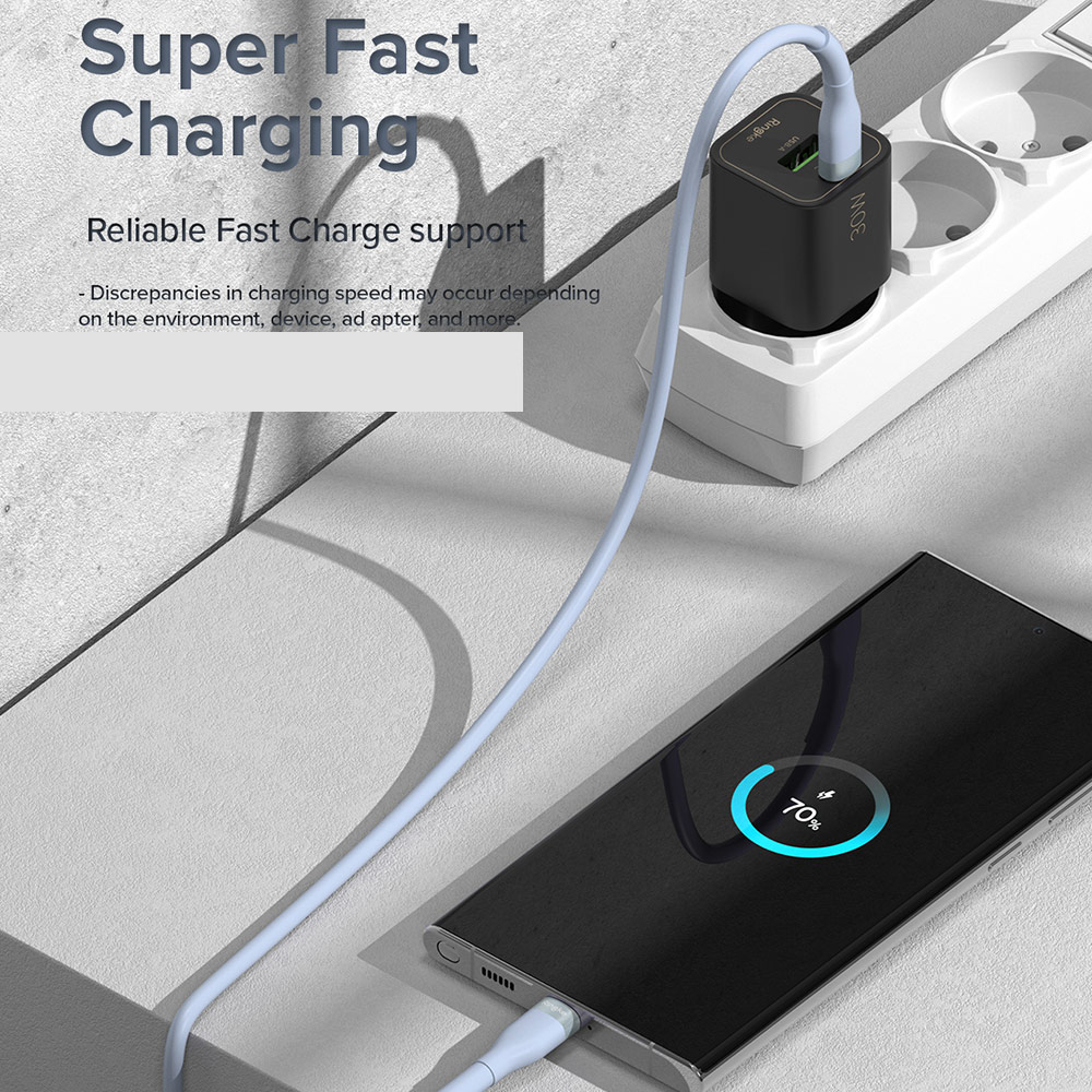 Picture of Ringke Pastel TPE Durable Cable with Cable Tie Organizer 3A Max 60W Fast Charge USB C to Type C (Blue 200cm)