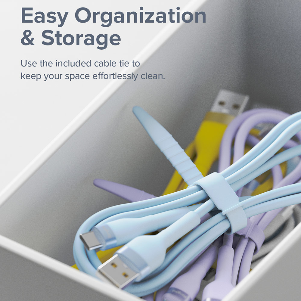 Picture of Ringke Pastel TPE Durable Cable with Cable Tie Organizer 3A Max 60W Fast Charge USB C to Type C (White 200cm)