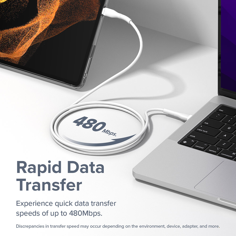 Picture of Ringke Pastel TPE Durable Cable with Cable Tie Organizer 3A Max 60W Fast Charge USB C to Type C (White 200cm)