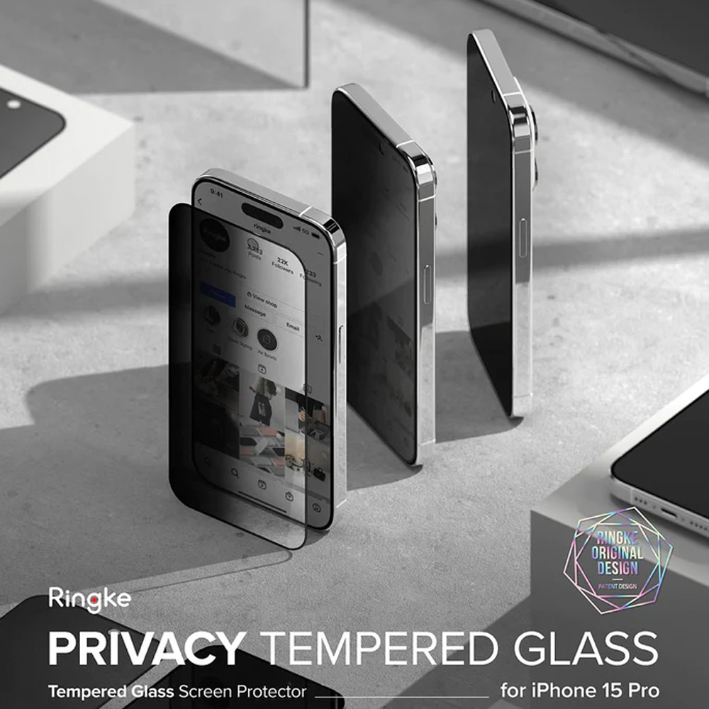 Picture of Apple iPhone 15 Pro 6.1 Screen Protector | Ringke Tempered Glass Full Cover Glass Screen Protector with Installation Jig Helper for iPhone 15 Pro 6.1 (Privacy Anti View Peep Spy Black)