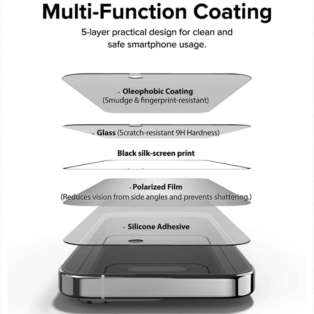 Picture of Apple iPhone 15 Pro Max 6.7 Screen Protector | Ringke Tempered Glass Full Cover Glass Screen Protector with Installation Jig Helper for iPhone 15 Pro Max 6.7 (Privacy Anti View Peep SpyBlack)