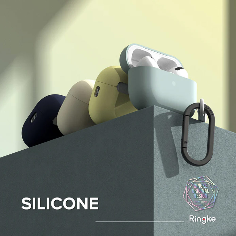 Picture of Apple Airpods Pro 2 Case | Ringke Silicone Soft Feel Hard Protective Protection Case with Carabiner for Apple Airpods Pro 2 (Seaform)