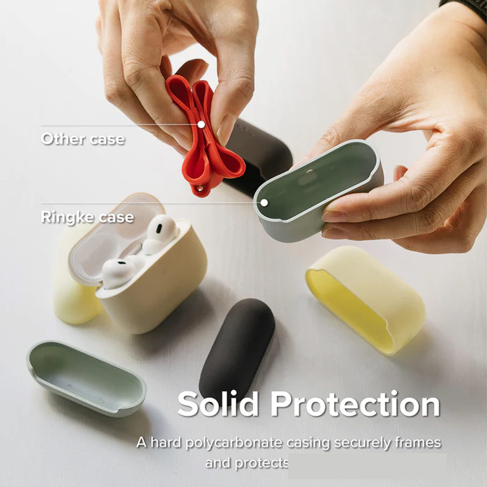 Picture of Apple Airpods Pro 2 Case | Ringke Silicone Soft Feel Hard Protective Protection Case with Carabiner for Apple Airpods Pro 2 (Seaform)