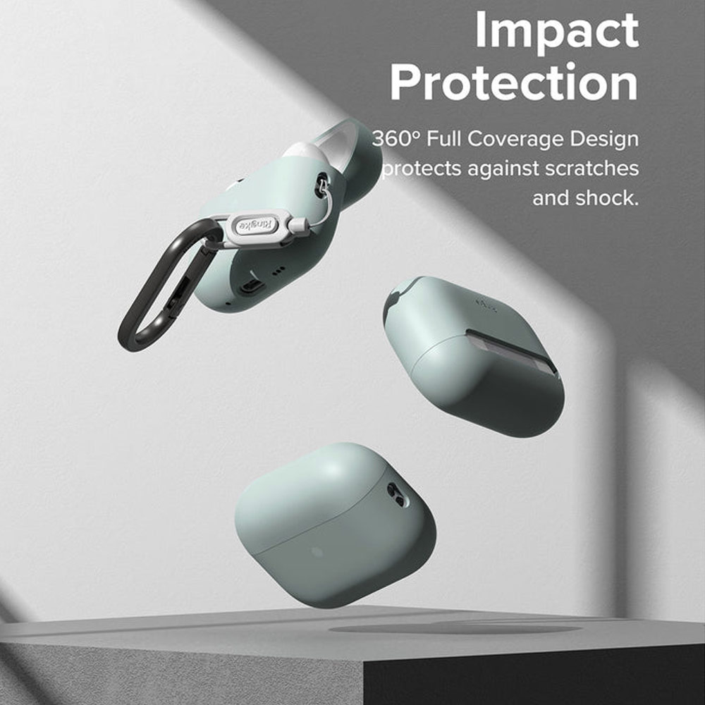 Picture of Apple Airpods Pro 2 Case | Ringke Silicone Soft Feel Hard Protective Protection Case with Carabiner for Apple Airpods Pro 2 (Seaform)