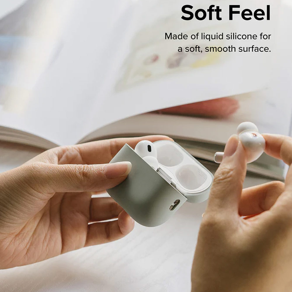 Picture of Apple Airpods Pro 2 Case | Ringke Silicone Soft Feel Hard Protective Protection Case with Carabiner for Apple Airpods Pro 2 (Seaform)