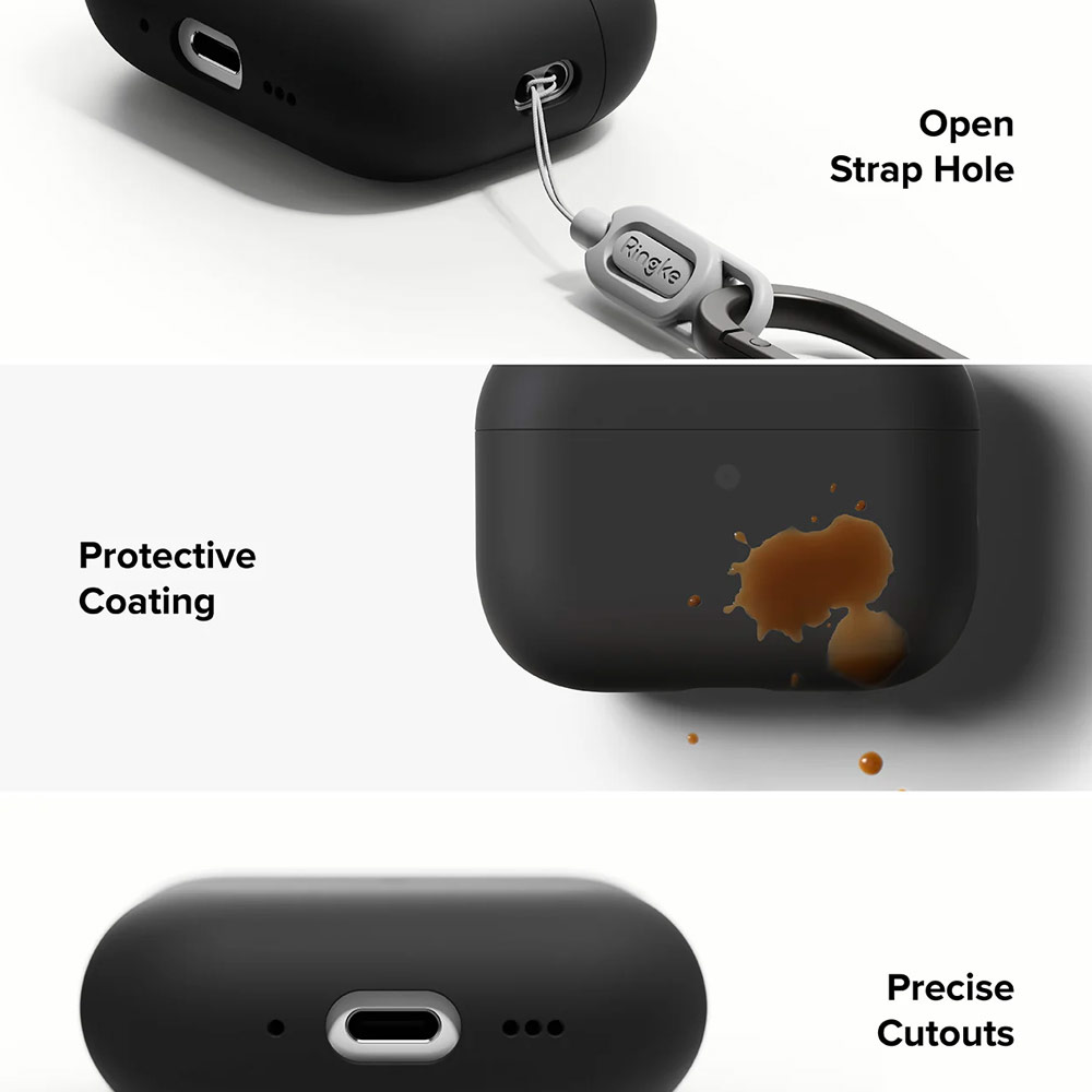 Picture of Apple Airpods Pro 3 Case | Ringke Silicone Soft Feel Hard Protective Protection Case with Carabiner for Apple Airpods Pro 3 (Black)