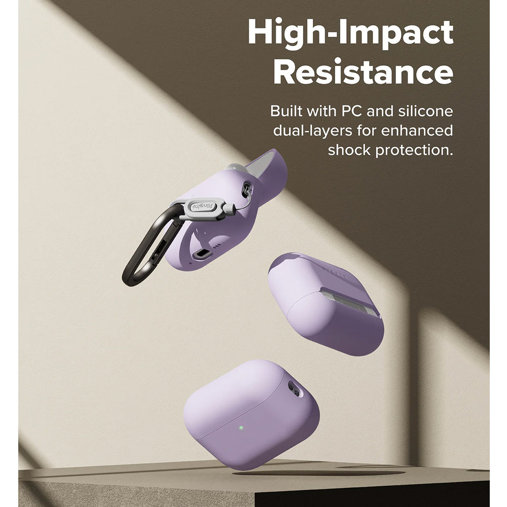 Picture of Apple Airpods Pro 3 Case | Ringke Silicone Soft Feel Hard Protective Protection Case with Carabiner for Apple Airpods Pro 3 (Light Purple)