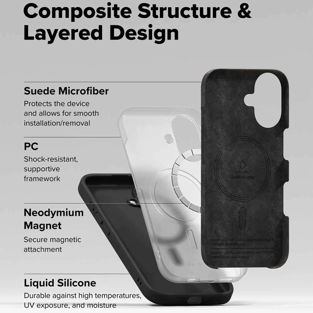 Picture of Apple iPhone 16 6.1 Case | Ringke Silicone Magnetic Drop Protection Case for iPhone 16 6.1 (Black)