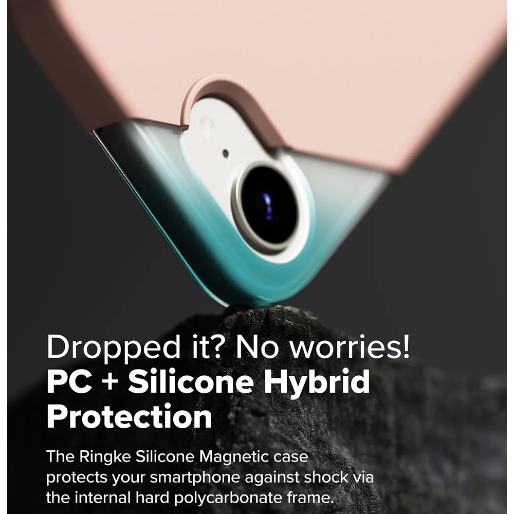 Picture of Apple iPhone 16e Case | Ringke Silicone Magnetic Soft Liquid Silicone Protection Case for iPhone 16e (Pink Sand)