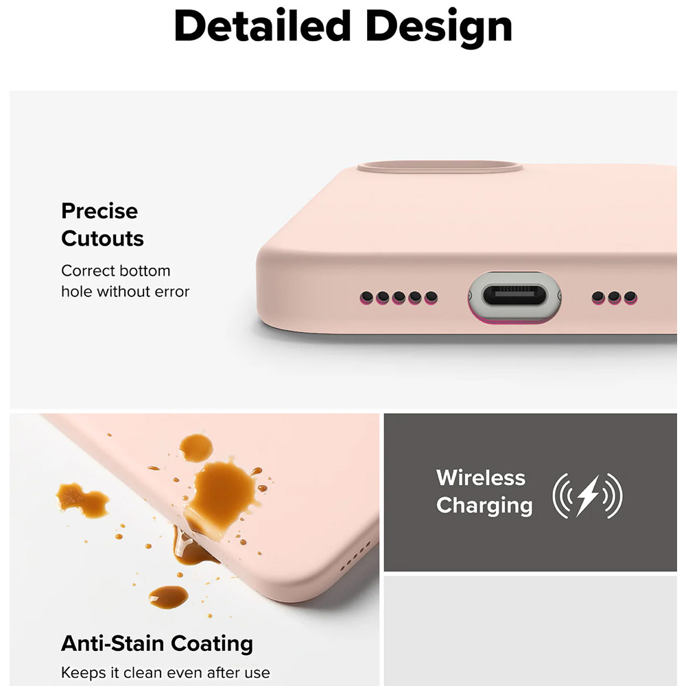 Picture of Apple iPhone 16e Case | Ringke Silicone Magnetic Soft Liquid Silicone Protection Case for iPhone 16e (Pink Sand)