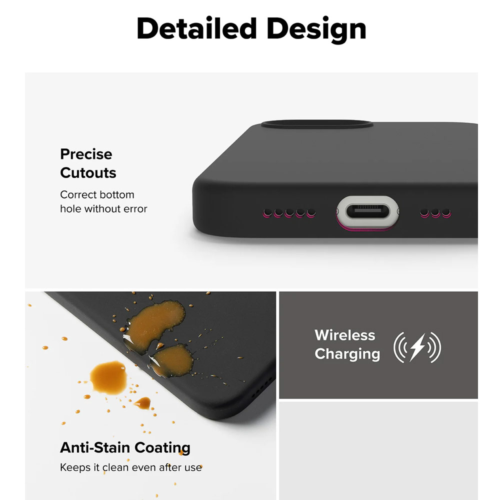 Picture of Apple iPhone 16e Case | Ringke Silicone Magnetic Soft Liquid Silicone Protection Case for iPhone 16e (Black)