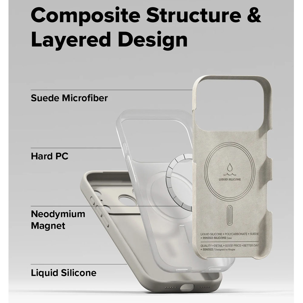 Picture of Apple iPhone 17 Pro 6.3 Case | Ringke Silicone Magnetic Soft Liquid Silicone Drop Protection Case with Camera Control Button for iPhone 17 Pro 6.3 (Stone)