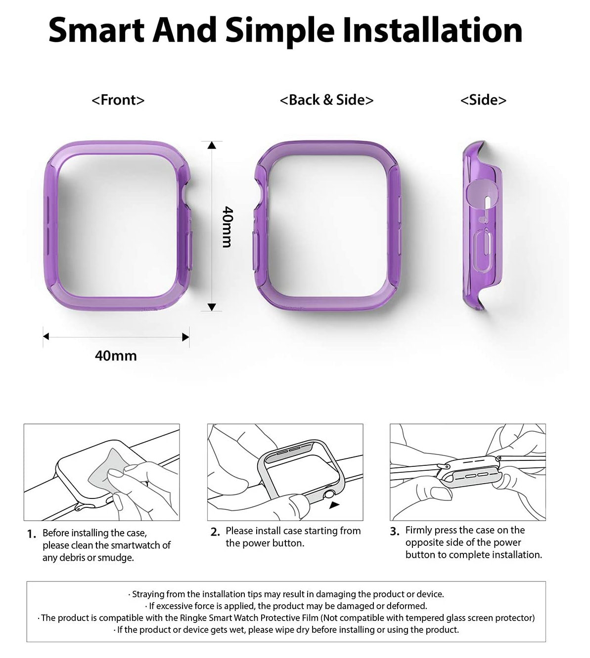 Picture of Apple Watch 40mm Case | Ringke Slim Perfect Fit Case for Apple Watch Series 4 5 6 SE 40mm  (2 PACK with Clear and Purple)