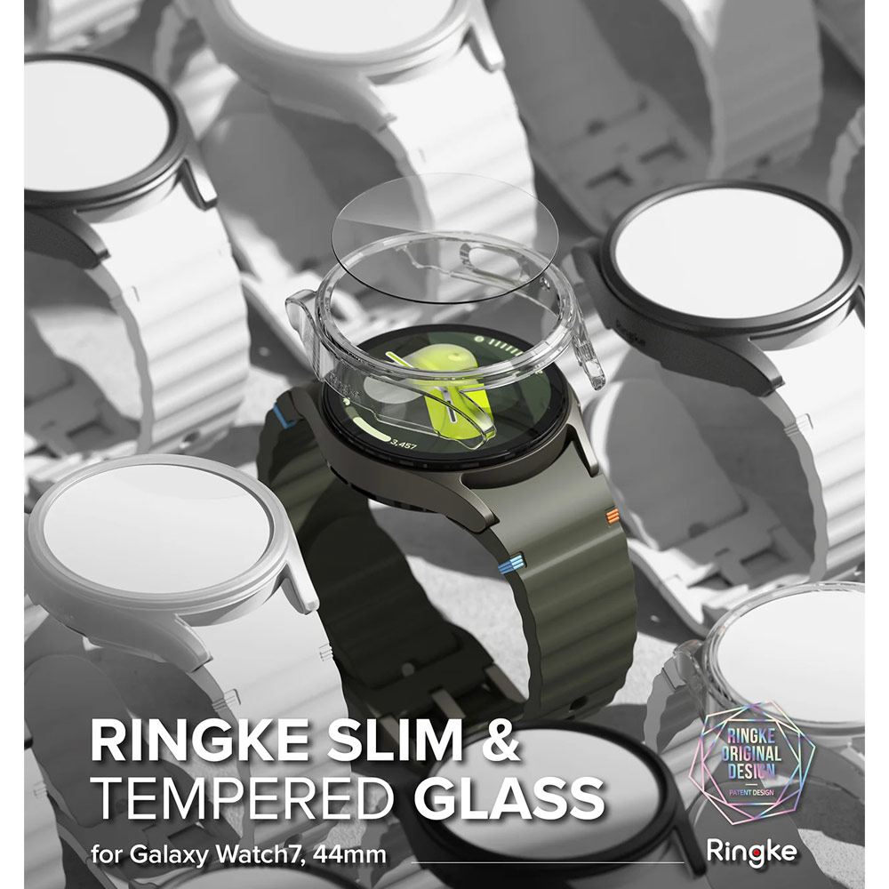 Picture of Samsung Galaxy Watch 7 44mm Case | Ringke Slim Case and Tempered Glass Screen Protector for Samsung Galaxy Watch 7 44mm (Matte Black)