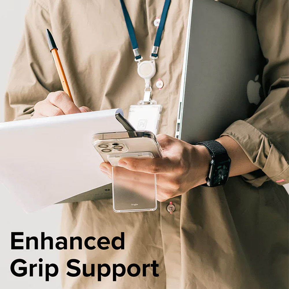 Picture of Ringke 2 in 1 Adhesive Card Holder Stand Slot Kickstand with High Quality PC Material for Smartphone (Clear Light Gray)