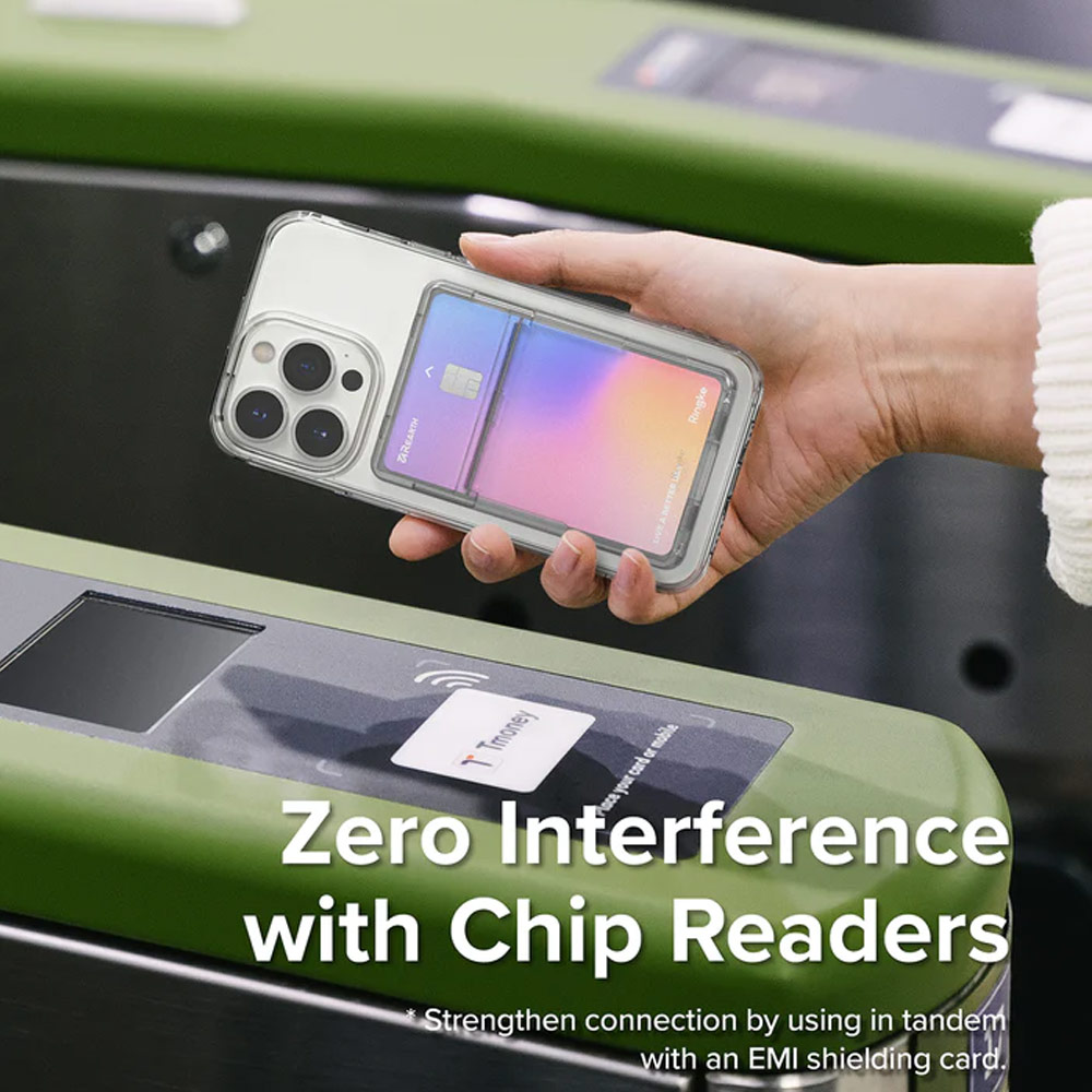 Picture of Ringke 2 in 1 Adhesive Card Holder Stand Slot Kickstand with High Quality PC Material for Smartphone (Clear Light Gray)