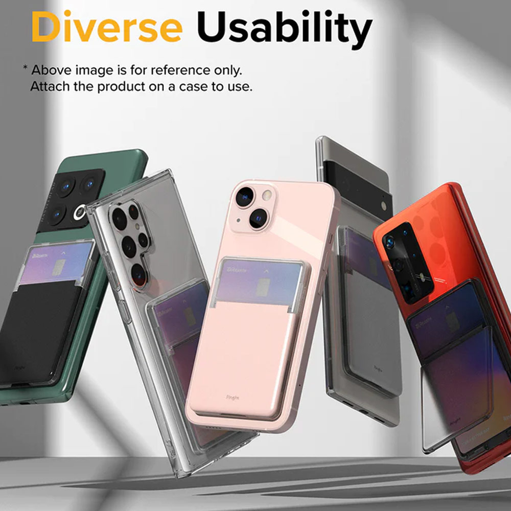 Picture of Ringke 2 in 1 Adhesive Card Holder Stand Slot Kickstand with High Quality PC Material for Smartphone (Clear Light Gray)