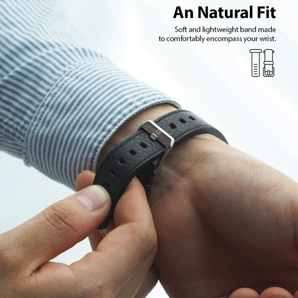 Picture of Apple Watch 49mm	Ultra 3  | Ringke Genuine Leather One Classic Strap for Apple Watch Series 4 5 6 8 9 42mm 44mm 45mm 49mm Ultra (Black)