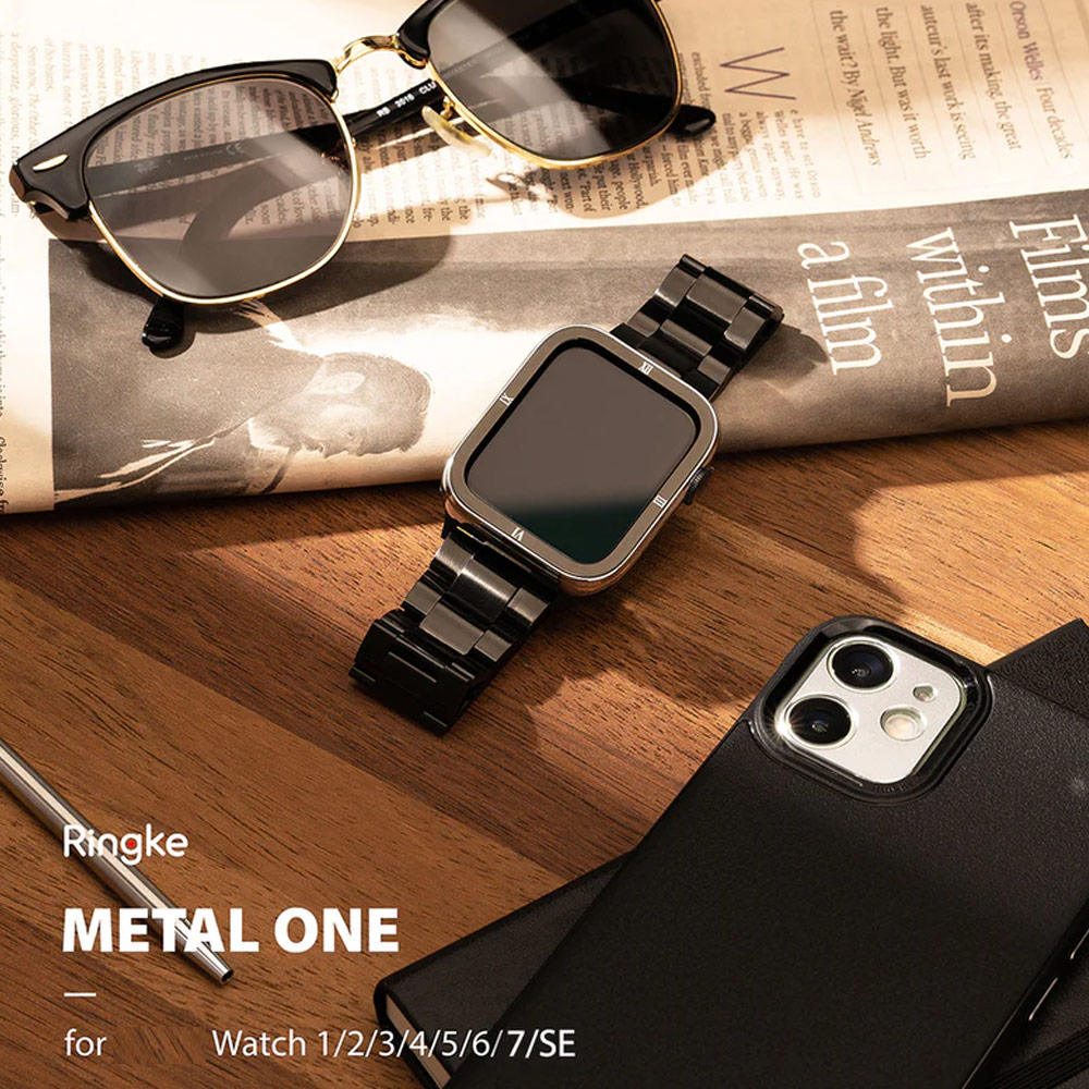 Picture of Apple Watch 42mm  | Ringke Stainless Steel Metal One Band Strap for Apple Watch Series 4 5 6 8 42mm 44mm 45mm 49mm Ultra (Silver)