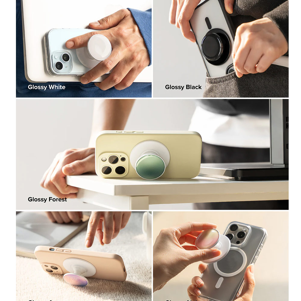 Picture of Ringke Tok Magnetic Grip Stand Holder Popsocket similar Grip Holder (Glossy White)