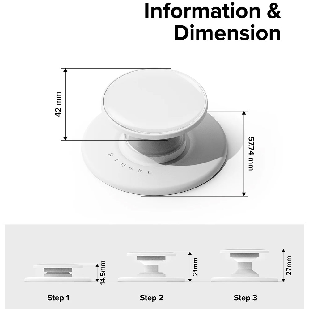 Picture of Ringke Tok Magnetic Grip Stand Holder Popsocket similar Grip Holder (Glossy White)