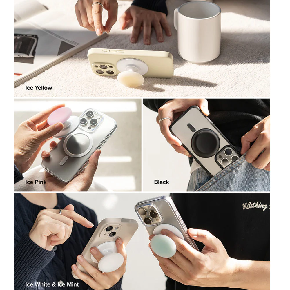 Picture of Ringke Tok Magnetic Grip Stand Holder Popsocket similar Grip Holder (Ice White)