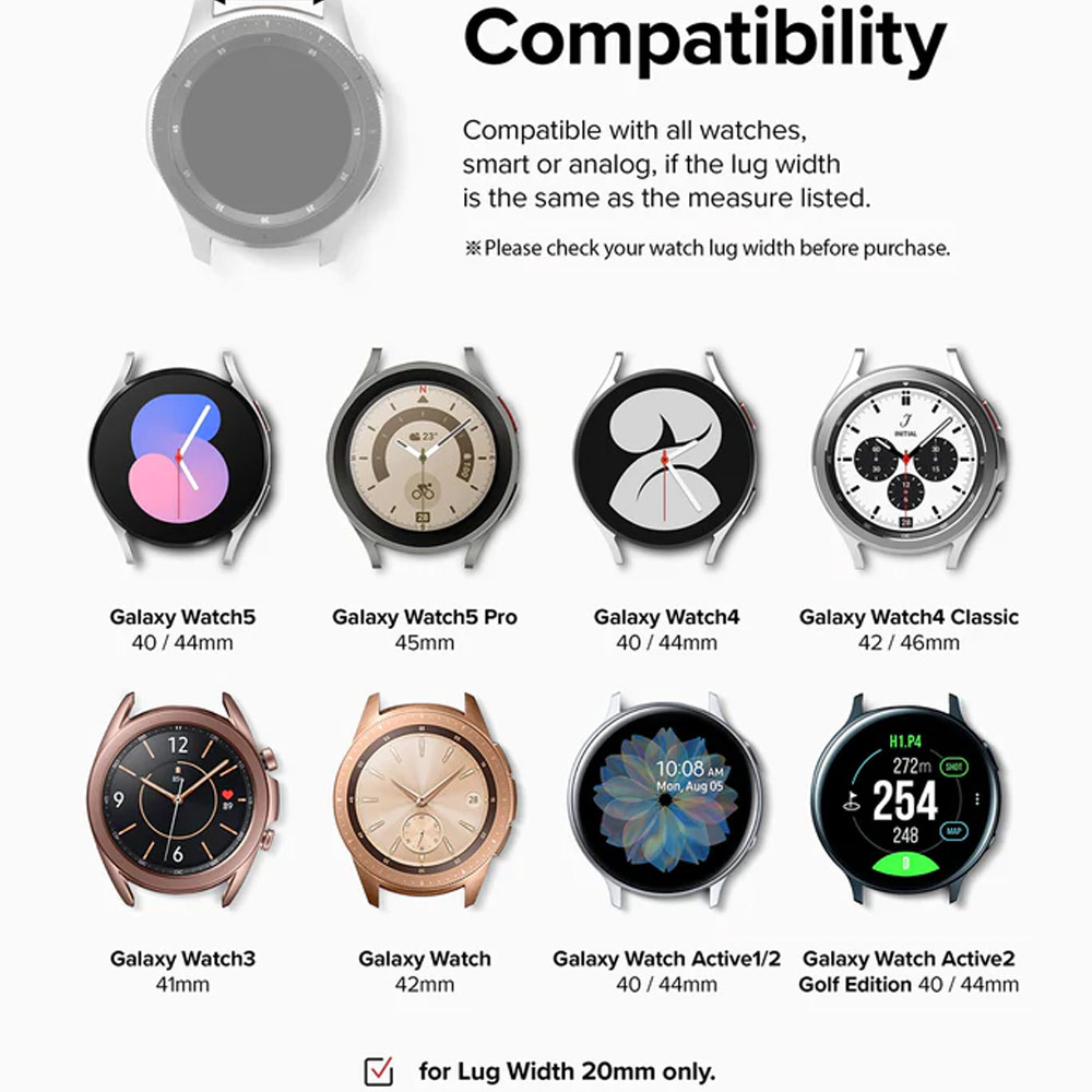 Picture of Samsung Galaxy Watch 4 40mm | Ringke TPU Rubber One Band Bold Waterproof Sweat Proof Strap Watch Lug 20mm for Galaxy Watch Series 3 4 5 5 Pro Active 40mm 41mm 42mm 44mm 45mm 45mm (Gray Sand)
