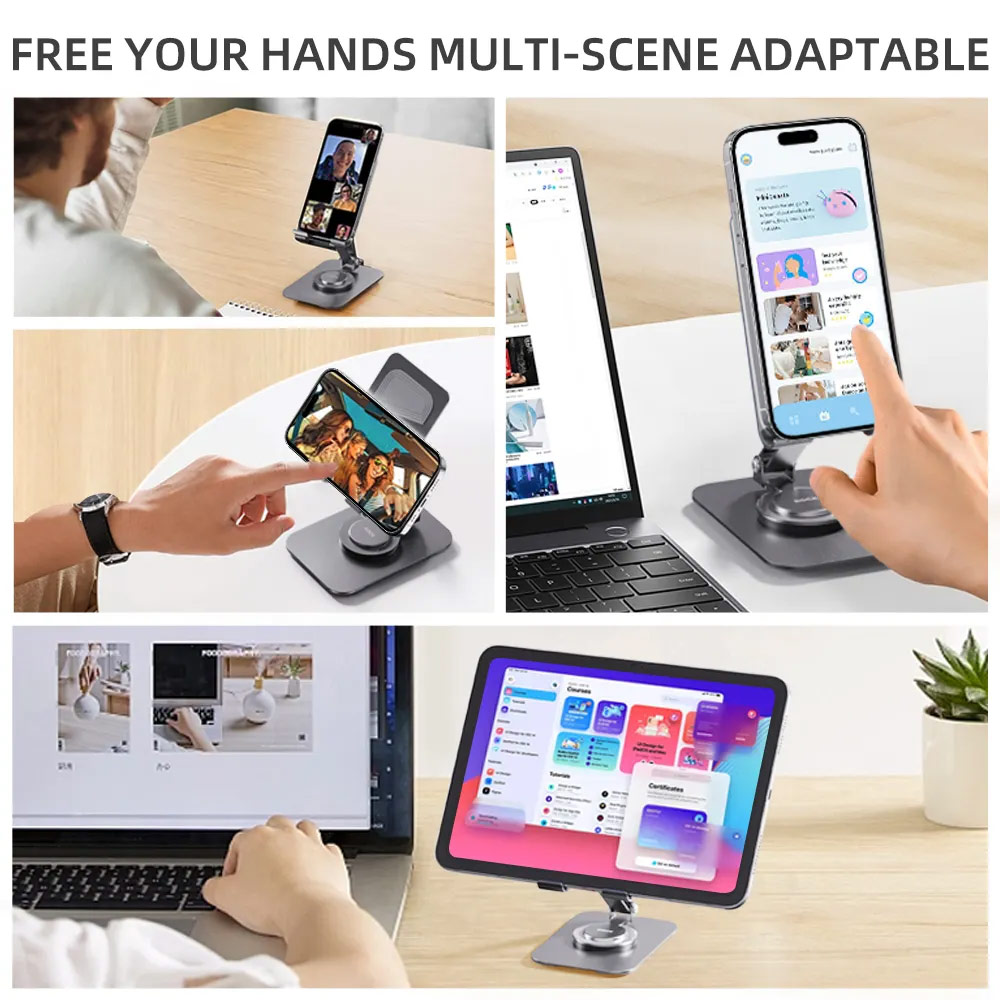 Picture of Rock Universal Rotatable Foldable Aluminum Phone Tablets Stand for iPad iPad Air iPad Pro iPhone 16 Pro Max (Gray)