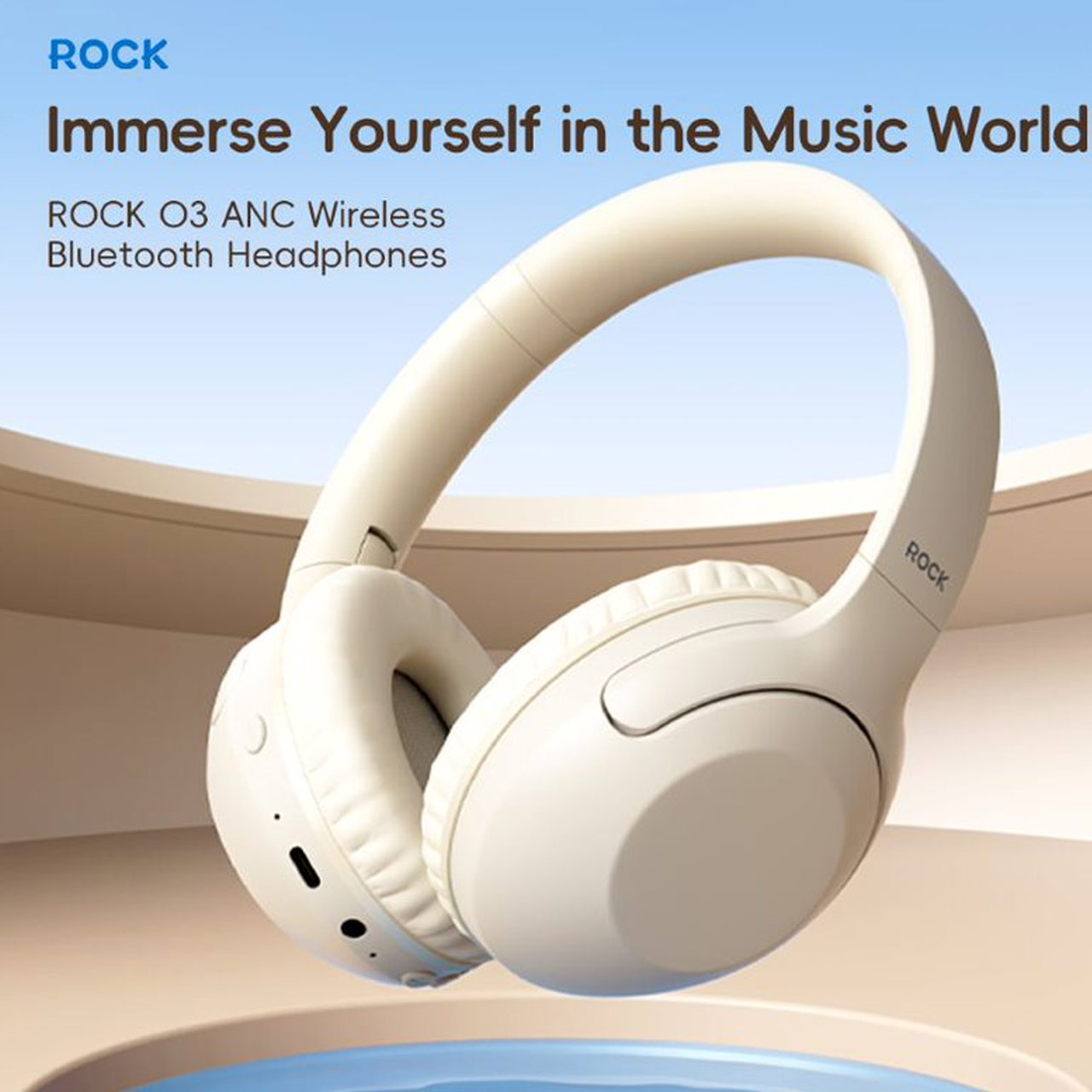 Picture of Rock O3 Bluetooth Wireless Headphone with ANC noise cancellation Foldable Soft PU Over Ear Cushion (Light Gray)