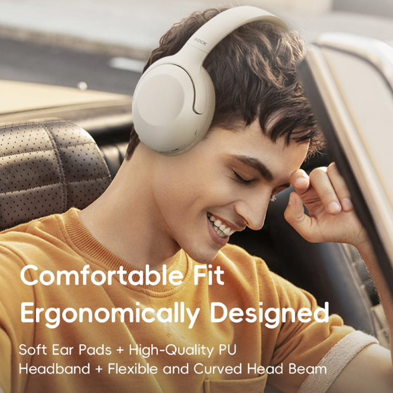 Picture of Rock O3 Bluetooth Wireless Headphone with ANC noise cancellation Foldable Soft PU Over Ear Cushion (Light Gray)