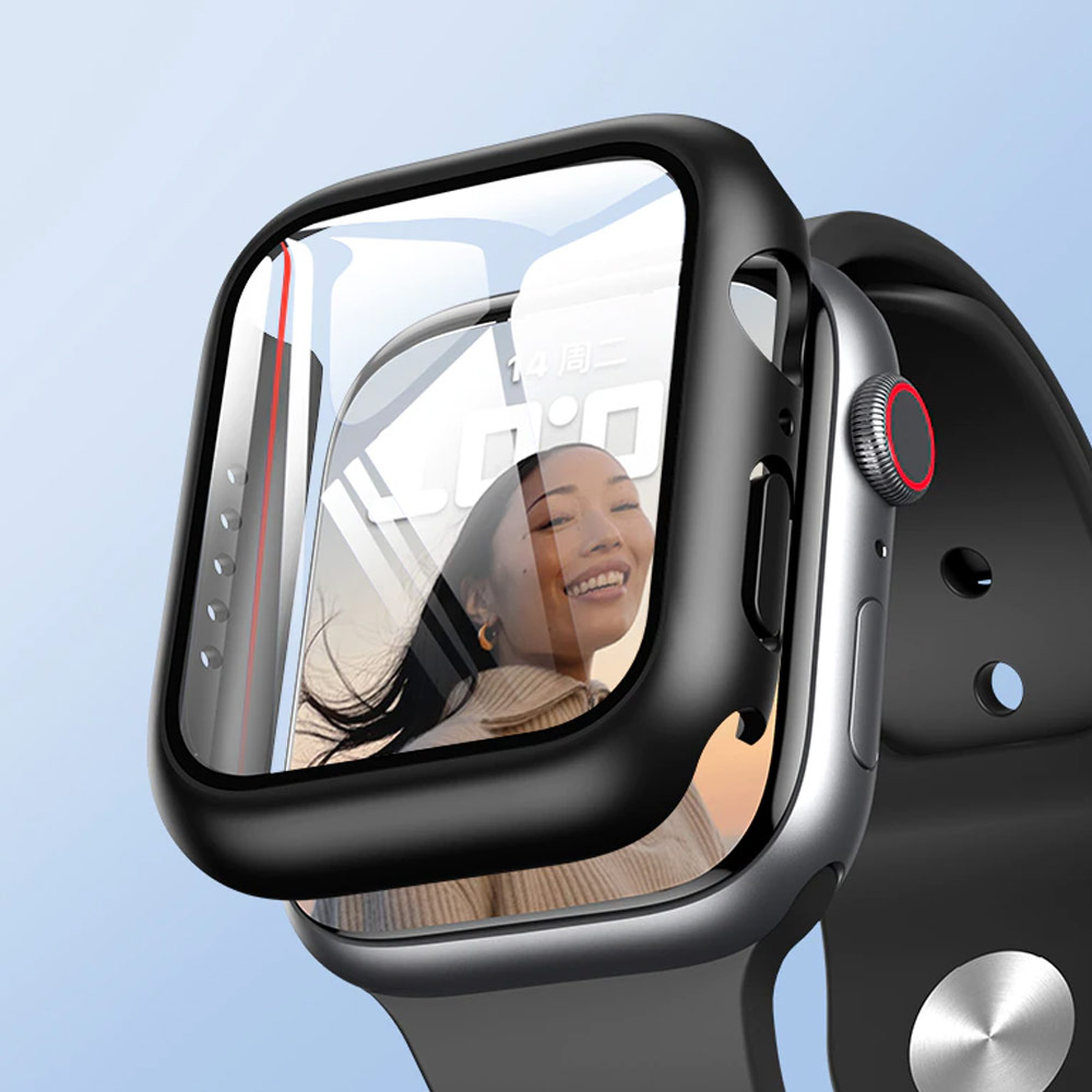 Picture of Apple Watch 45mm Case | Rock Integrated Case with High Sensitivity Touch 9H Tempered Glass for Apple Watch 45mm (Black)