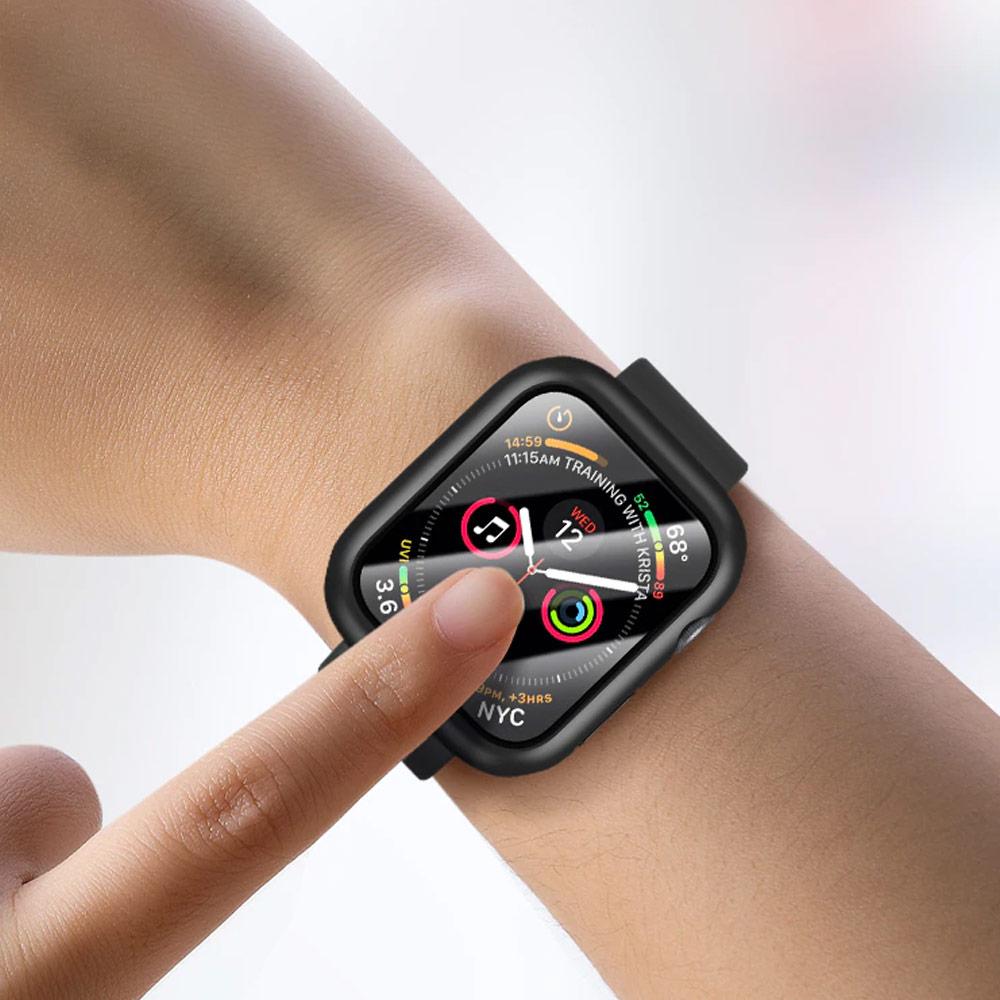 Picture of Apple Watch 45mm Case | Rock Integrated Case with High Sensitivity Touch 9H Tempered Glass for Apple Watch 45mm (Black)