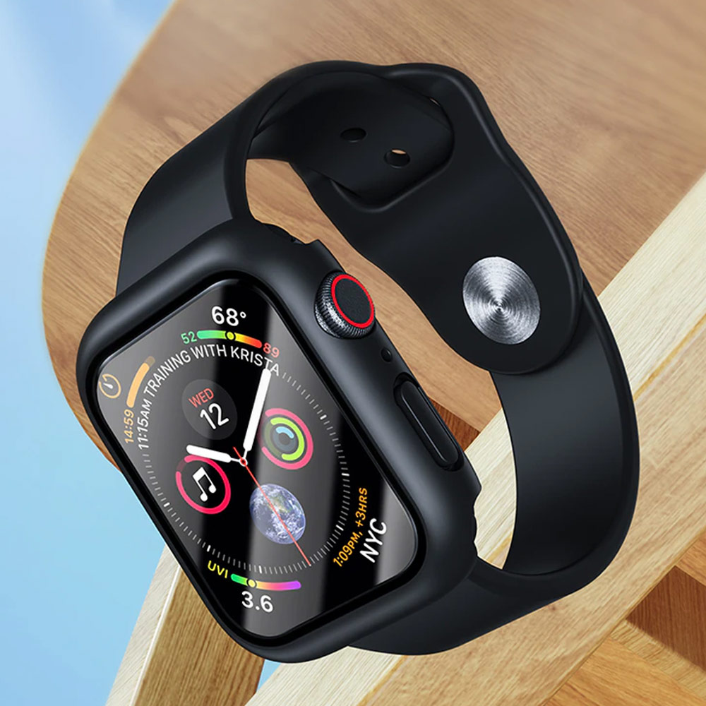 Picture of Apple Watch 45mm Case | Rock Integrated Case with High Sensitivity Touch 9H Tempered Glass for Apple Watch 45mm (Black)