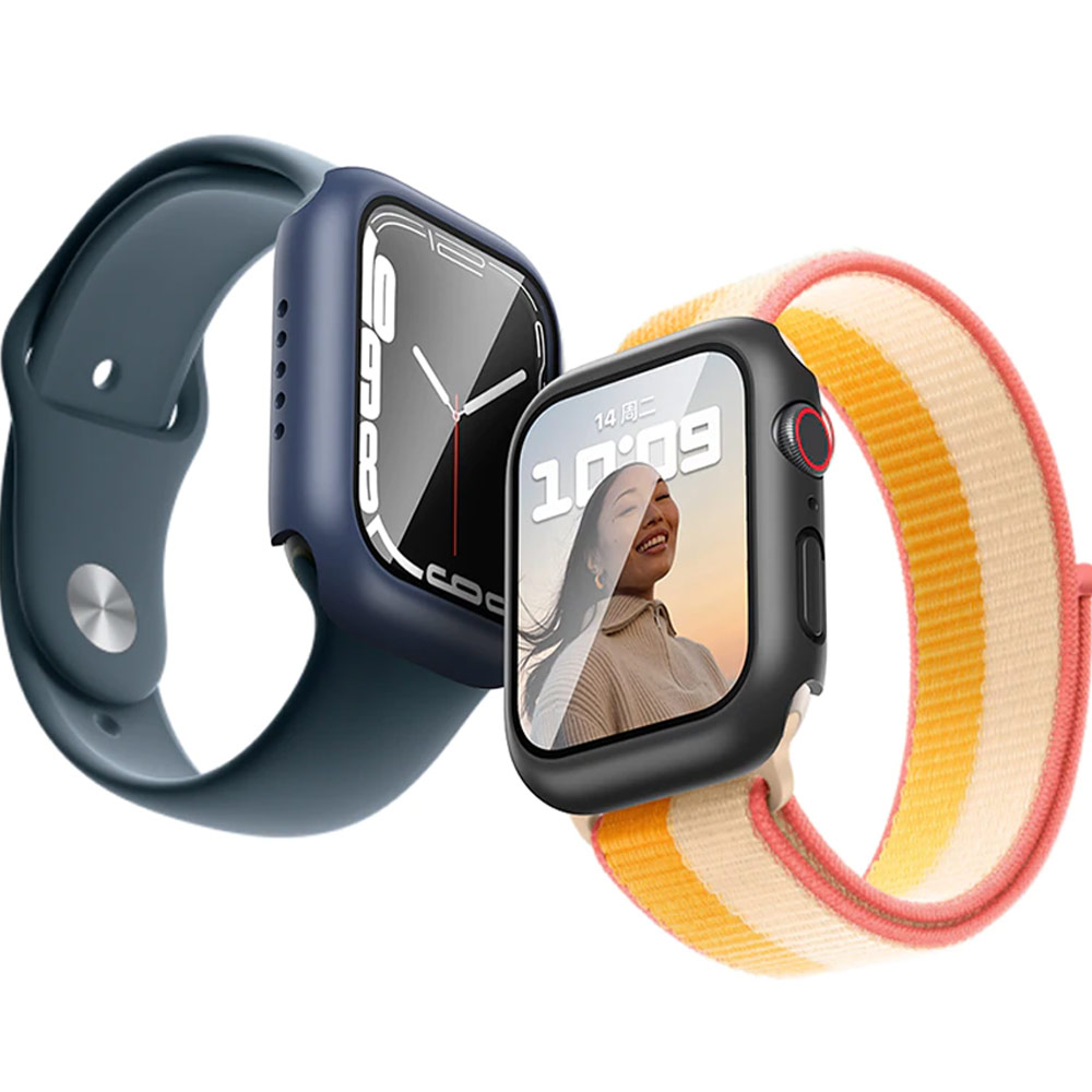 Picture of Apple Watch 45mm Case | Rock Integrated Case with High Sensitivity Touch 9H Tempered Glass for Apple Watch 45mm (Black)