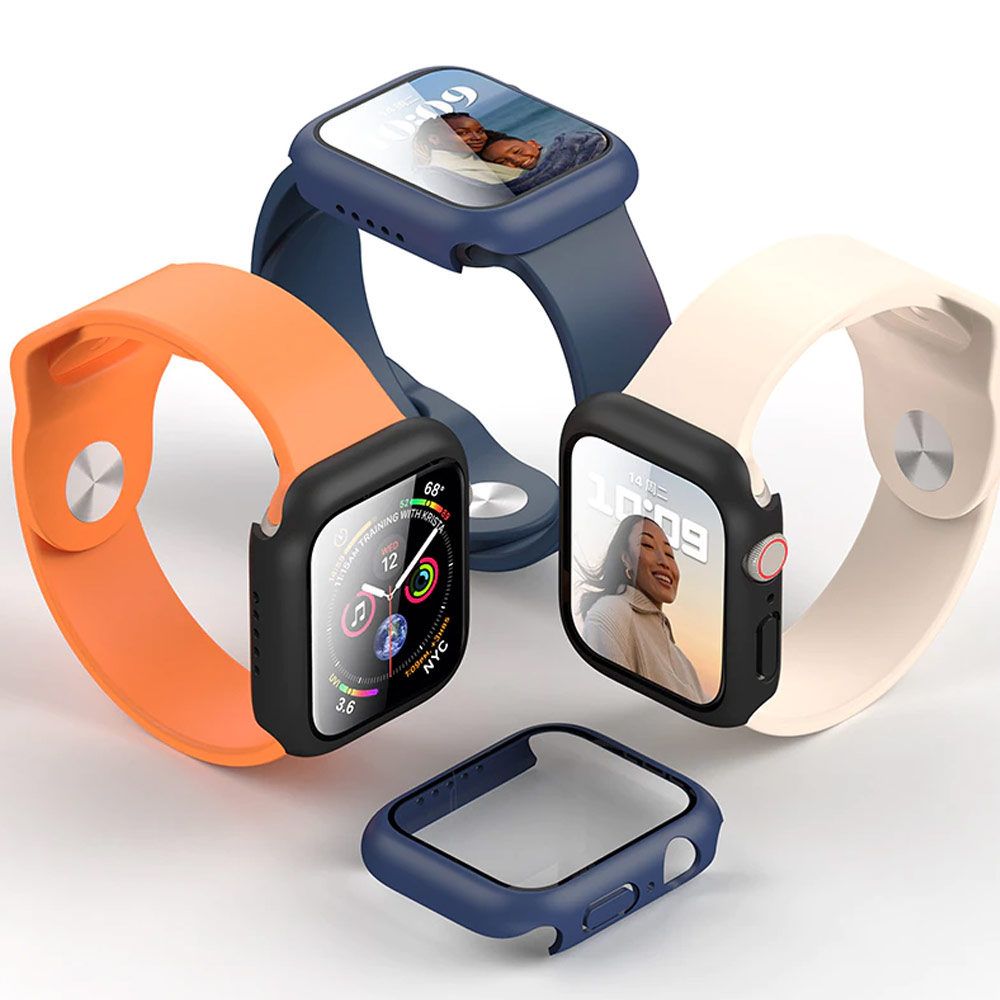 Picture of Apple Watch 45mm Case | Rock Integrated Case with High Sensitivity Touch 9H Tempered Glass for Apple Watch 45mm (Black)