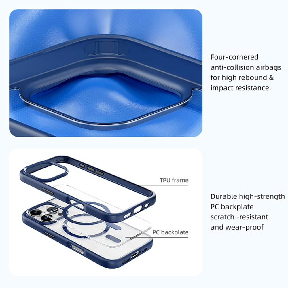 Picture of Apple iPhone 16 Pro 6.3 Case | Rock Guard Clear Transparent Magsafe Compatible Drop Protection Case for iPhone 16 Pro 6.3 (Clear Blue)