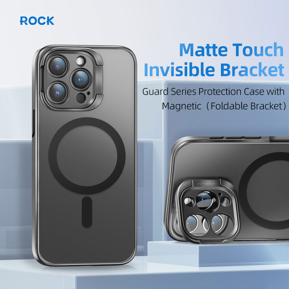 Picture of Apple iPhone 15 Pro 6.1 Case | Rock Guard Foldable Lens Bracket Kickstand Magnetic Drop Protection Case for iPhone 15 Pro 6.1 (Blue)