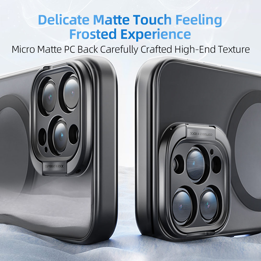 Picture of Apple iPhone 15 Pro 6.1 Case | Rock Guard Foldable Lens Bracket Kickstand Magnetic Drop Protection Case for iPhone 15 Pro 6.1 (Blue)