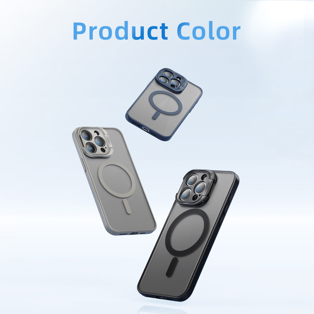 Picture of Apple iPhone 15 Pro 6.1 Case | Rock Guard Foldable Lens Bracket Kickstand Magnetic Drop Protection Case for iPhone 15 Pro 6.1 (Blue)