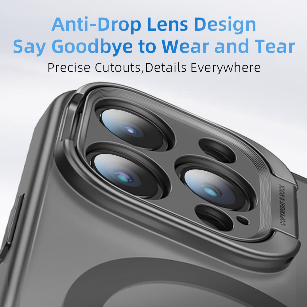 Picture of Apple iPhone 15 Pro 6.1 Case | Rock Guard Foldable Lens Bracket Kickstand Magnetic Drop Protection Case for iPhone 15 Pro 6.1 (Blue)