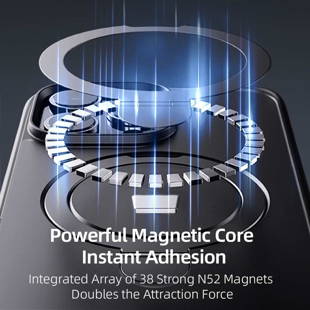 Picture of Apple iPhone 15 Pro 6.1 Case | Rock Guard Magnetic Foldable Ring Stand Drop Protection Case for iPhone 15 Pro 6.1 (Matte Titanium Blue)