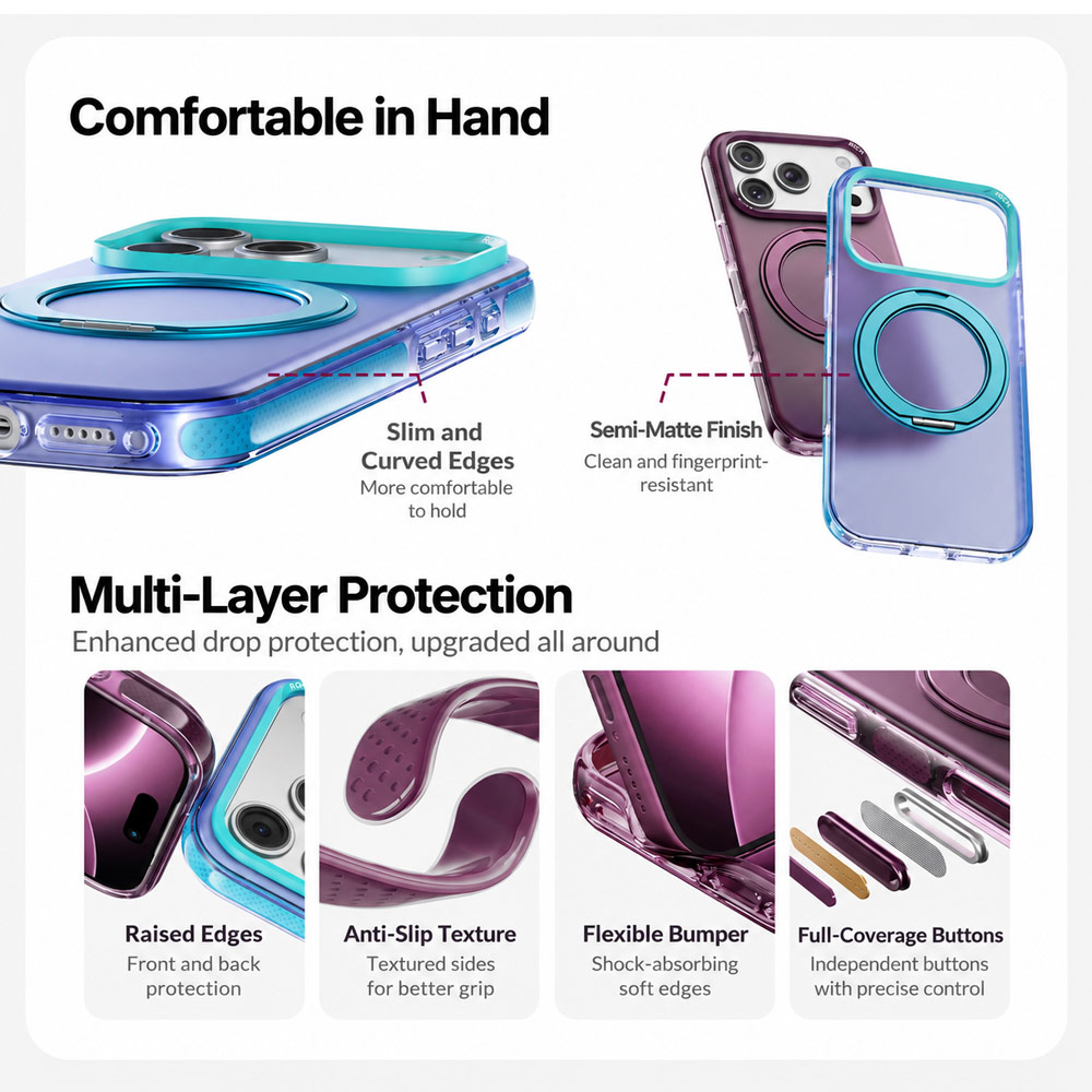 Picture of Apple iPhone 18 Pro Case | ROCK Guard Touch Rotating Series Magnetic Protection Case with Stand for iPhone 18 Pro 17 Pro (Matte Burgundy)