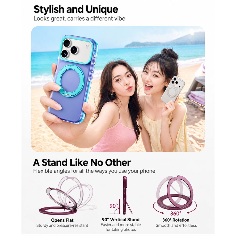 Picture of Apple iPhone 18 Pro Case | ROCK Guard Touch Rotating Series Magnetic Protection Case with Stand for iPhone 18 Pro 17 Pro (Matte Burgundy)
